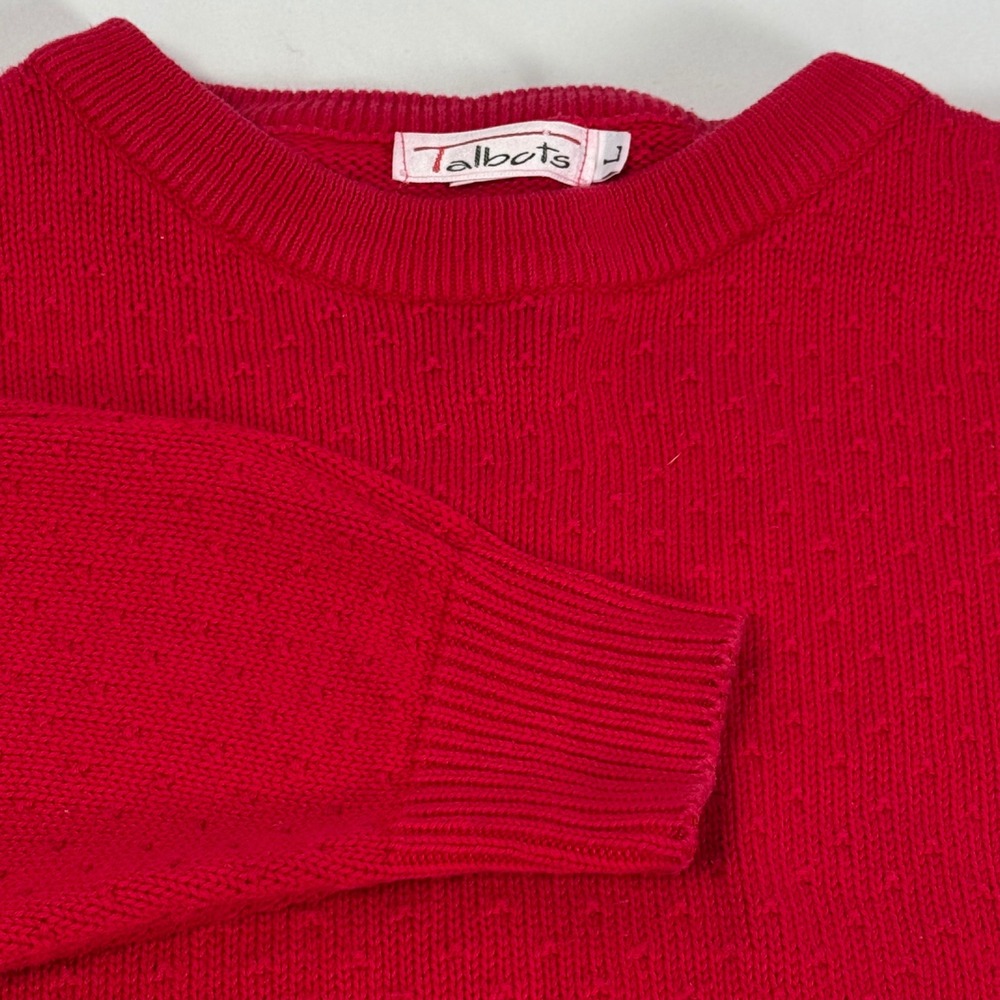 Talbots Red Textured Pointelle‎ Knit Crewneck Sweater Womens Large Vintage 90s - Picture 2 of 5